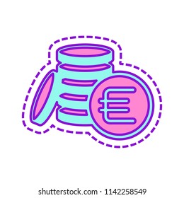money coins euro icon. Colored sketch with dotted border on white background