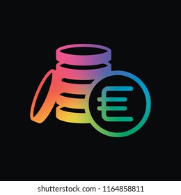 money coins euro icon. Rainbow color and dark background