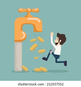 Money coins fall out of golden faucet , eps10 vector format