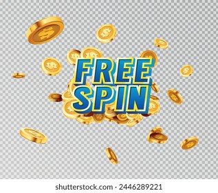 Geldmünzen und Freispiele. Freespin. Casino. Geld in einer Schachtel. Gewinne Freispiele