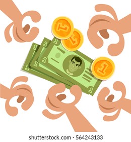 money and coins and hands
