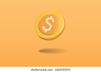 Money coins icon on orange background. 3d vector illustration design.