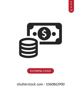 Money and coins icon vector
