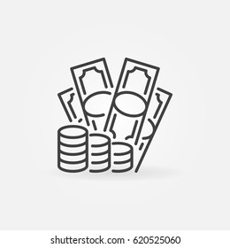 Money with coins icon - vector simple symbol or logo element in outline style