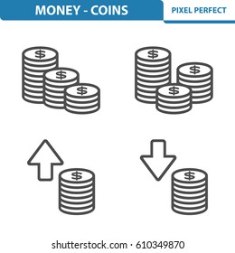 Money - Coins Icons. Professional, pixel perfect icons optimized for both large and small resolutions. EPS 8 format. 5x size for preview.