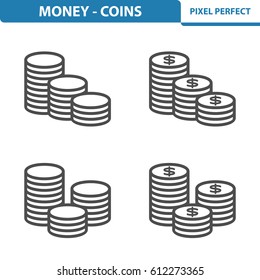 Money - Coins Icons. Professional, pixel perfect icons optimized for both large and small resolutions. EPS 8 format. 5x size for preview.