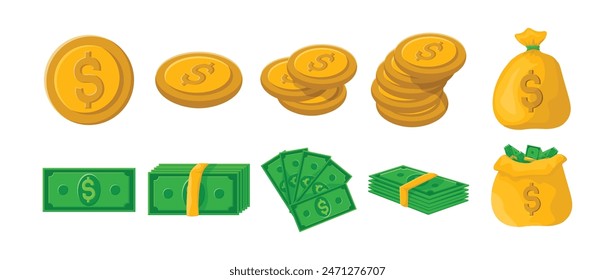 Money and coins Illustration Vector Set