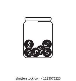 Money, coins in a jar, donation, tip or savings vector icon