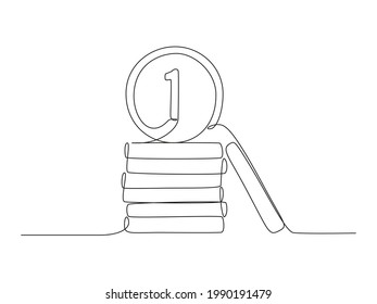 Money coins in one continuous line drawing. Penny cents in doodle style. Vector illustration