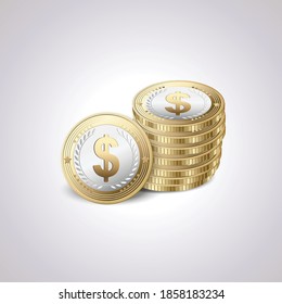 Money coins pile of gold with dollar Sign