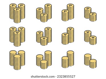 Dinero, monedas, puntos, juego de distribución
Las letras de la ilustración significan puntos y dinero