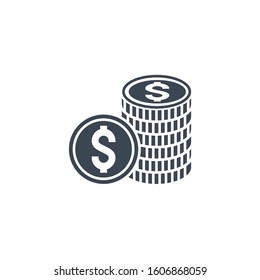 Money coins related vector glyph icon. Isolated on white background. Vector illustration.