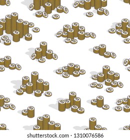 Money coins seamless background, backdrop for financial business website or economical theme ads and information, 3d cash, vector wallpaper or web site background.