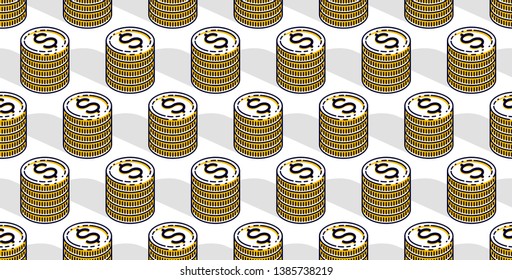 Money coins seamless background, backdrop for financial business website or economical theme ads and information, 3d cash, vector wallpaper or web site background.
