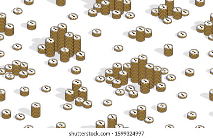 Money coins seamless background, backdrop for financial business website or economical theme ads and information, 3d cash, vector wallpaper or web site background.