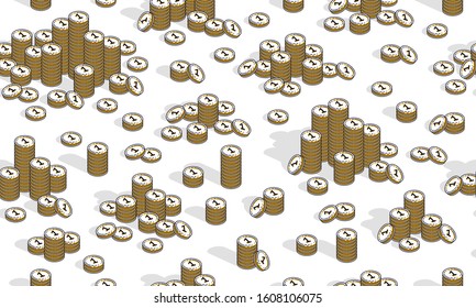 Money coins seamless background, backdrop for financial business website or economical theme ads and information, 3d cash, vector wallpaper or web site background.