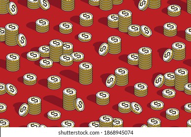Money coins seamless background, backdrop for financial business website or economical theme ads and information, 3d cash, vector wallpaper or web site background.