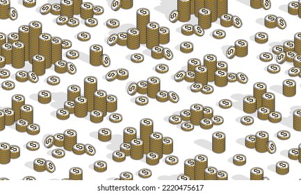 Money coins seamless background, backdrop for financial business website or economical theme ads and information, 3d cash, vector wallpaper or web site background.