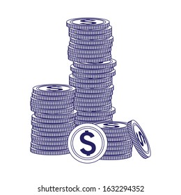 money coins stack icon over white background, flat design, vector illustration
