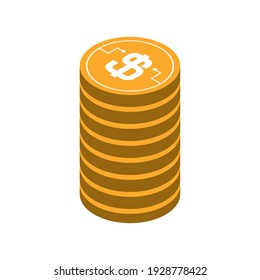 money coins stacks currency digital vector illustration isometric icon isolated