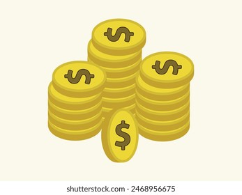 Money and Coins vector illustrations. golden coin stack with dollar sign in Isometric Style