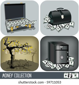 Money collection, four different illustrations.