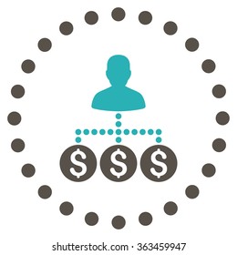 Money Collector vector icon. Style is bicolor flat circled symbol, grey and cyan colors, rounded angles, white background.