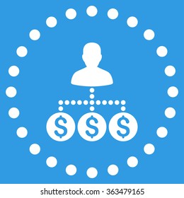 Money Collector vector icon. Style is flat circled symbol, white color, rounded angles, blue background.