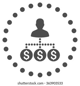 Money Collector vector icon. Style is flat circled symbol, gray color, rounded angles, white background.
