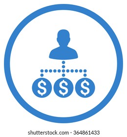 Money Collector vector icon. Style is flat circled symbol, cobalt color, rounded angles, white background.