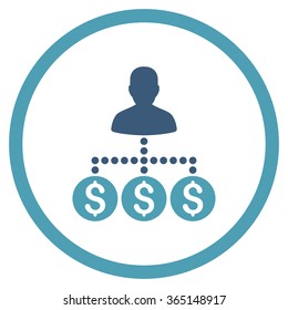 Money Collector vector icon. Style is bicolor flat circled symbol, cyan and blue colors, rounded angles, white background.