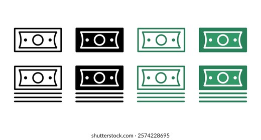 Money color icon. Dollar or euro banknotes color sign. Salary banknotes symbol. Green dollar bills pictogram. Cash green illustration.