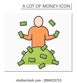 Money color icon. Person has a lot of money. Rich man. Wealth concept. Isolated vector illustration