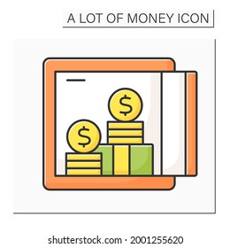 Money color icon. Saving cash in bank storage. Percentage growth.Wealth concept. Isolated vector illustration