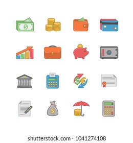 Money Color Icon Set | Vector Finance Flat Icons On White