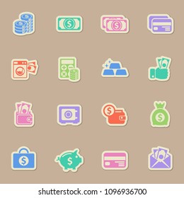 money color vector icons on paper stickers