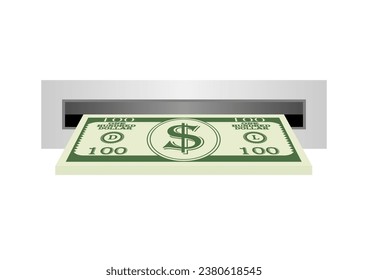 Money Coming Out from ATM Slot. Withdrawing Money from ATM- Automated Teller Machine. Vector Illustration. 