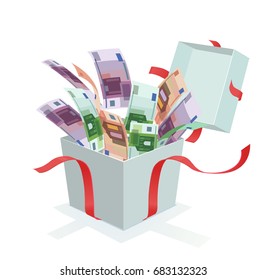 Money coming out of the gift box