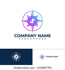 Money with Compass logo vector template, Creative Compass logo design concepts