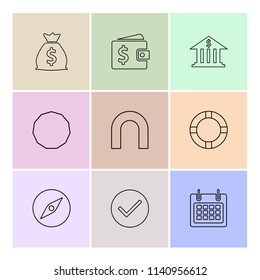 money compass  wallet bank  shapes  electronic  time  ecology  icon vector design  flat  collection style creative  icons  traingle  square  hexagon  pentagon  battery  electricity