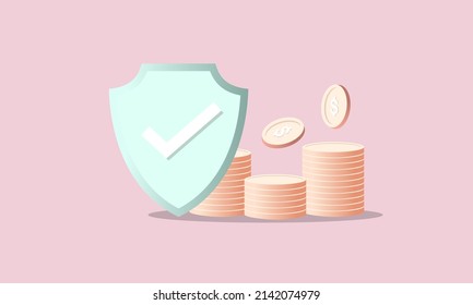 Money concept. money bag, coins stack and banknotes logo