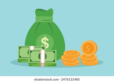 Concepto de dinero. Ilustración vectorial plana de color aislada.