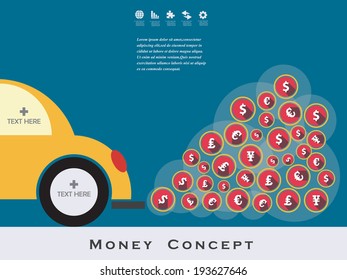 Money Concept Design and Business background. Vector dollar, euro, yen and pound signs.