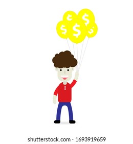 Money concept.Man holding dollar balloons with white background.dollar balloons.business concept.