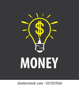 Money concept icon. Dollar icon. Light bulb with dollar symbol business concept. On a black background