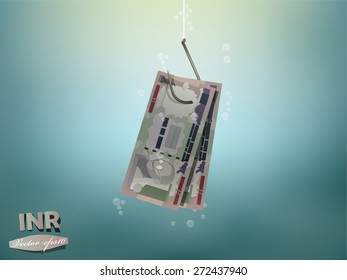 Money concept illustration, indian rupee money paper on fish hook