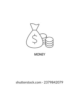 Icono de línea de concepto de dinero. Ilustración de elemento simple. Diseño de símbolos de esquema de concepto de dinero.