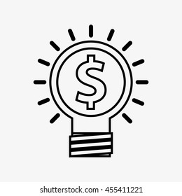Money concept represented by bulb and coin icon. Isolated and flat illustration. 