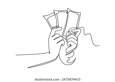 Money concept. Single line draw design vector graphic illustration.