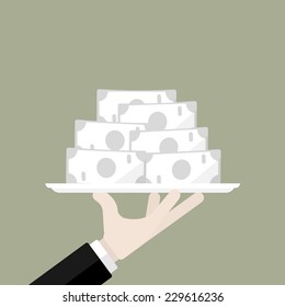 Money concept vector illustration . Money on a plate